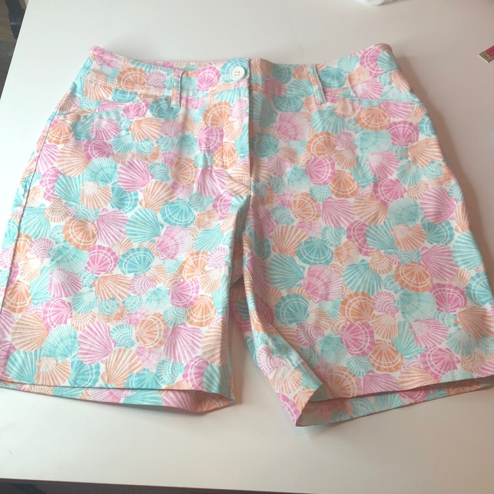 NEW Talbots Multicolor Pastel Seashells Print Twill Shorts Size 4 7” rise NWOT